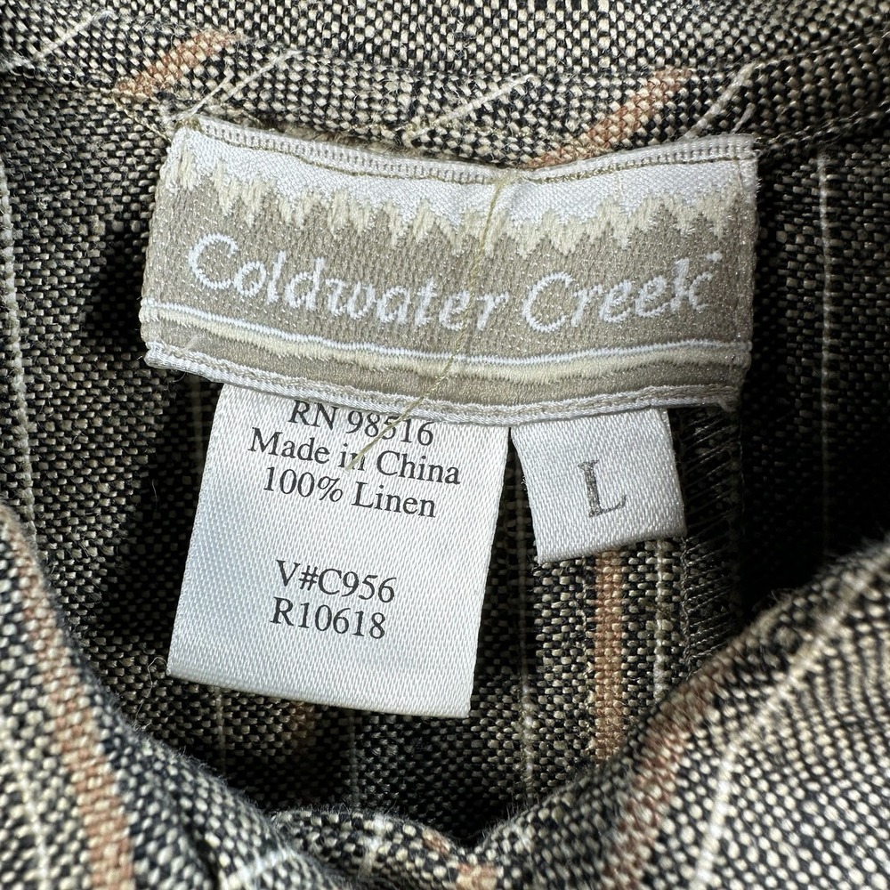 Coldwater Creek Striped 100% Linen Top Size L Natural Lagenlook Resort Beach - Picture 2 of 7